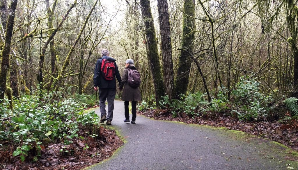 Couple walking in a nature park