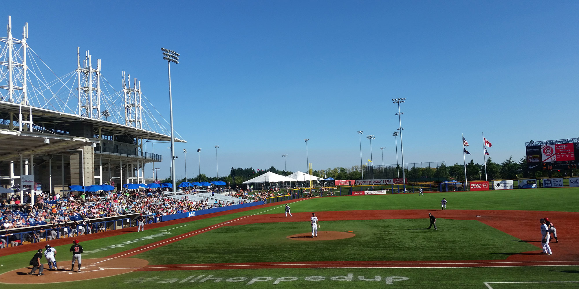 Baseball game being played at the Hillsboro Hops Stadium in Hillsboro