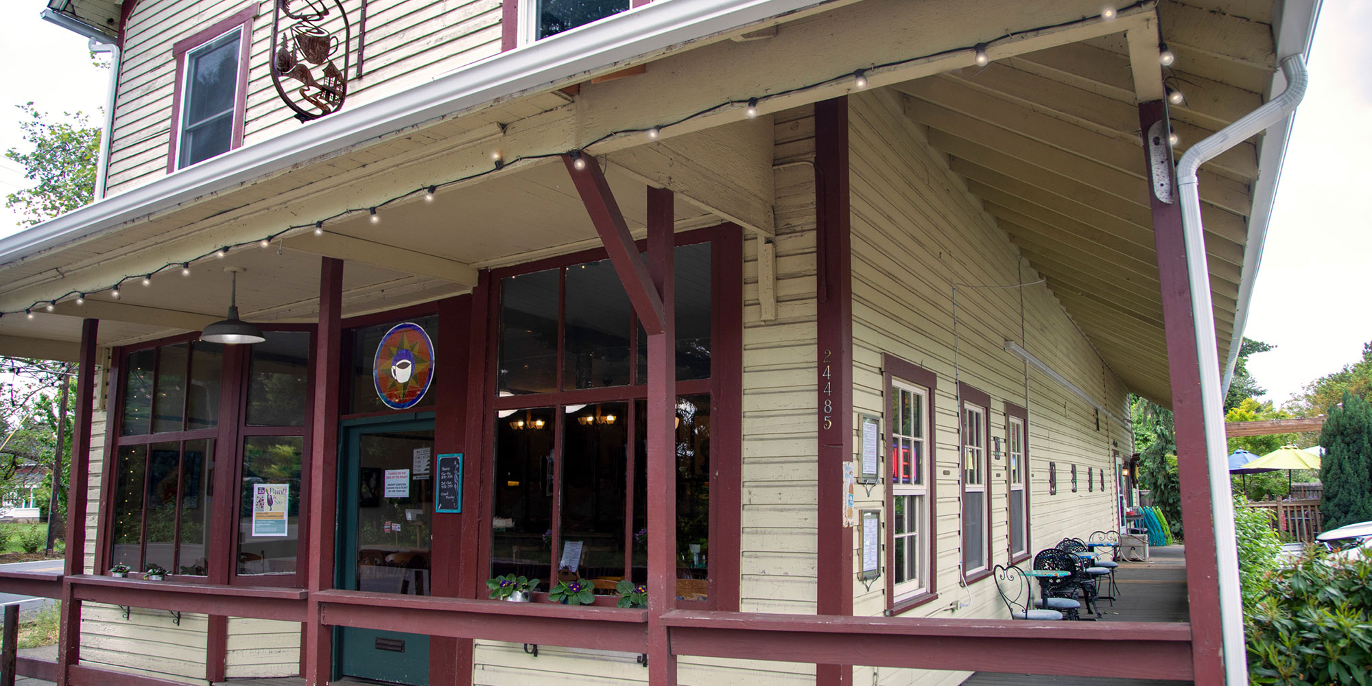 the porch of the South Store Cafe