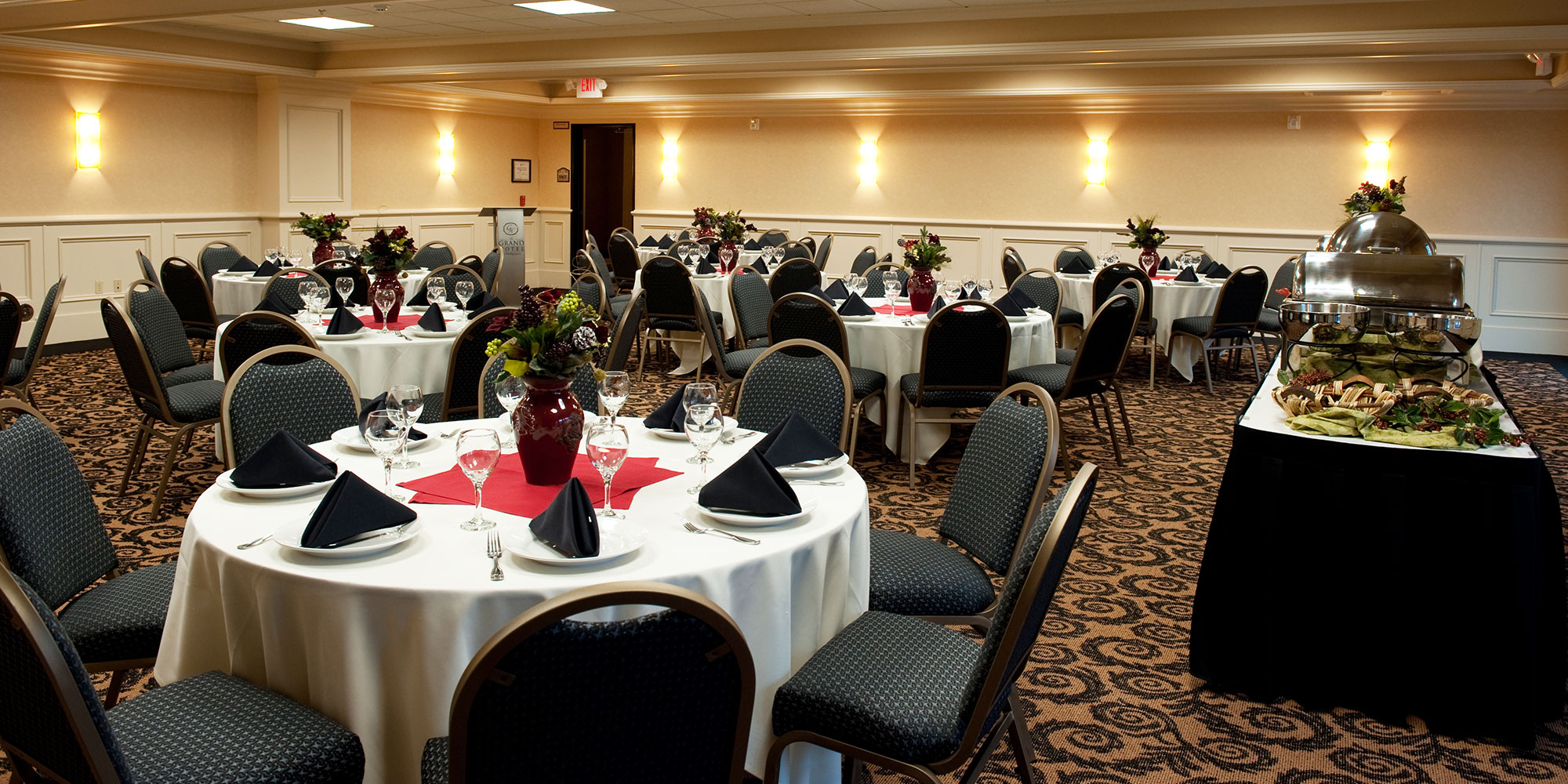 banquet room ready for attendees