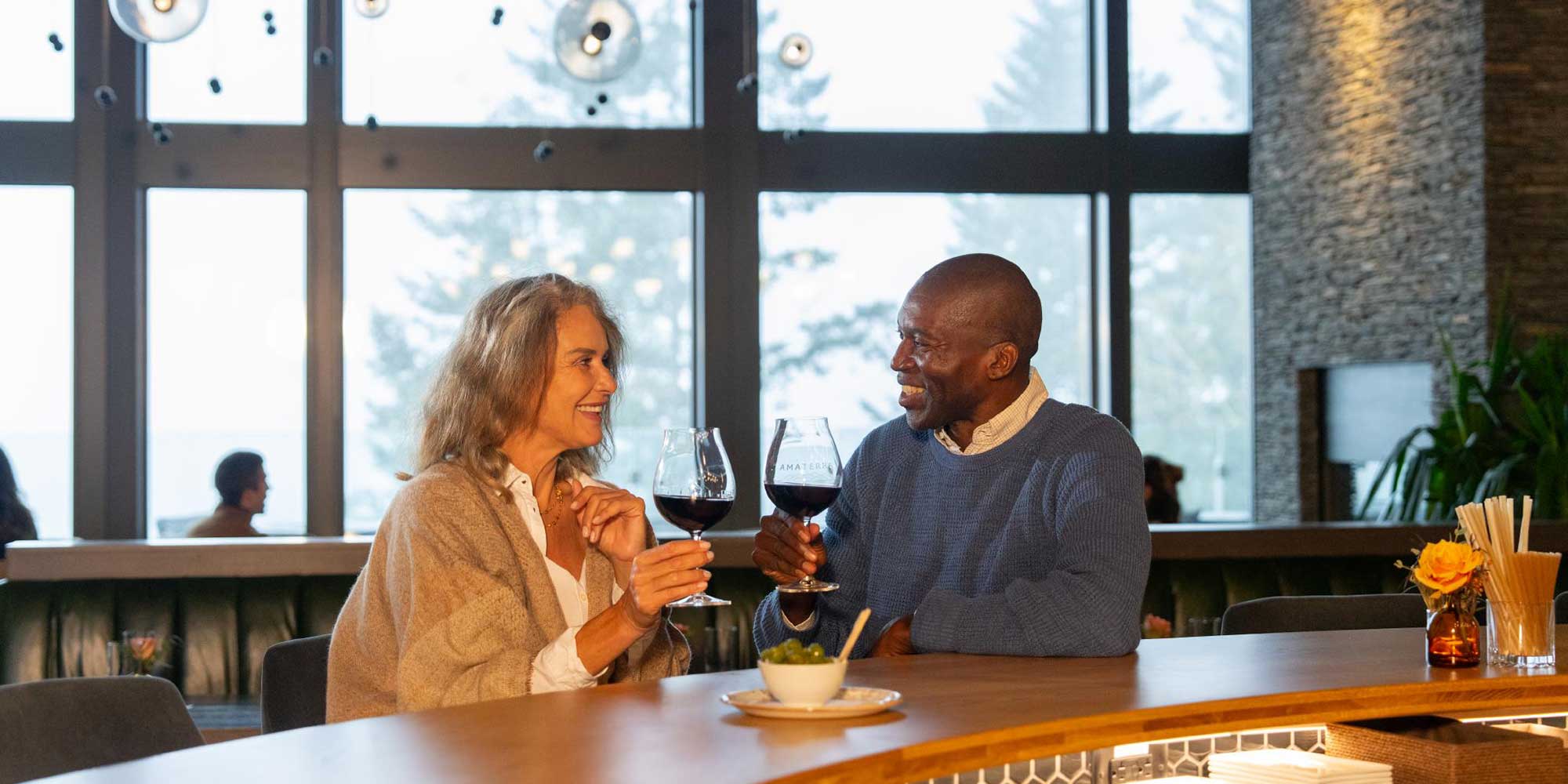 a couple enjoying a glass of wine