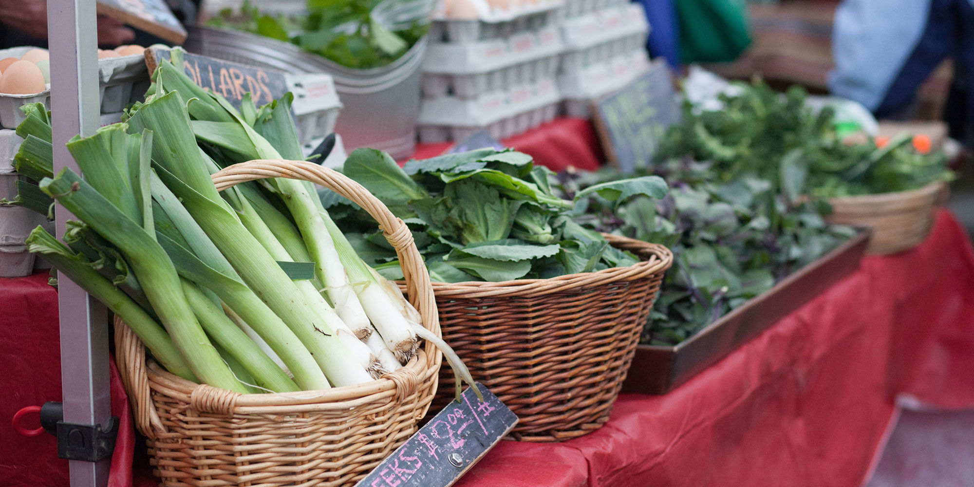 vegetables on display on a market table