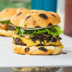 two prepared burgers